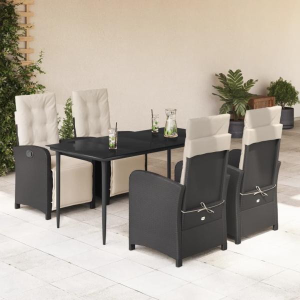 ARDEBO.de - 5-tlg. Garten-Essgruppe mit Kissen Schwarz Poly Rattan