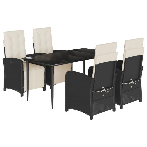 5-tlg. Garten-Essgruppe mit Kissen Schwarz Poly Rattan