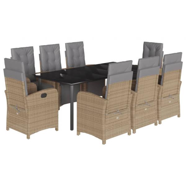 ARDEBO.de - 9-tlg. Garten-Essgruppe mit Kissen Beige Poly Rattan