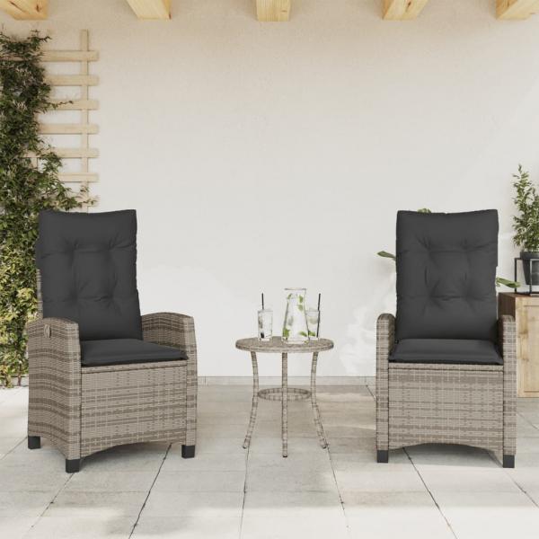 ARDEBO.de - Gartensessel mit Kissen 2 Stk. Verstellbar Grau Poly Rattan