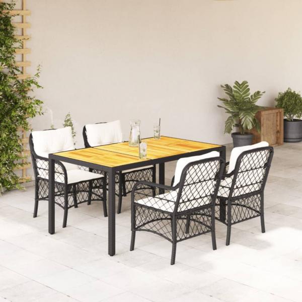 ARDEBO.de - 5-tlg. Garten-Essgruppe mit Kissen Schwarz Poly Rattan