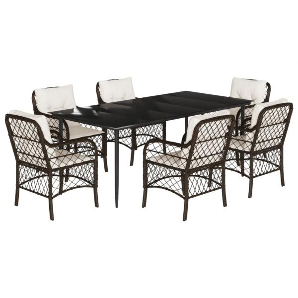 7-tlg. Garten-Essgruppe mit Kissen Braun Poly Rattan