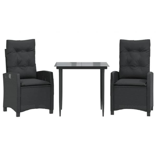 3-tlg. Garten-Essgruppe mit Kissen Schwarz Poly Rattan