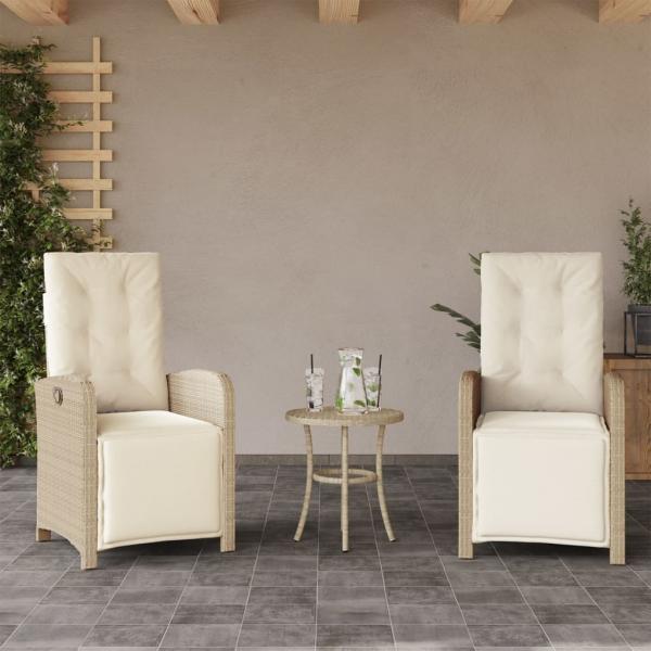 ARDEBO.de - Gartensessel mit Fußteil 2 Stk. Verstellbar Beige Poly Rattan