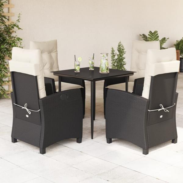 ARDEBO.de - 5-tlg. Garten-Essgruppe mit Kissen Schwarz Poly Rattan