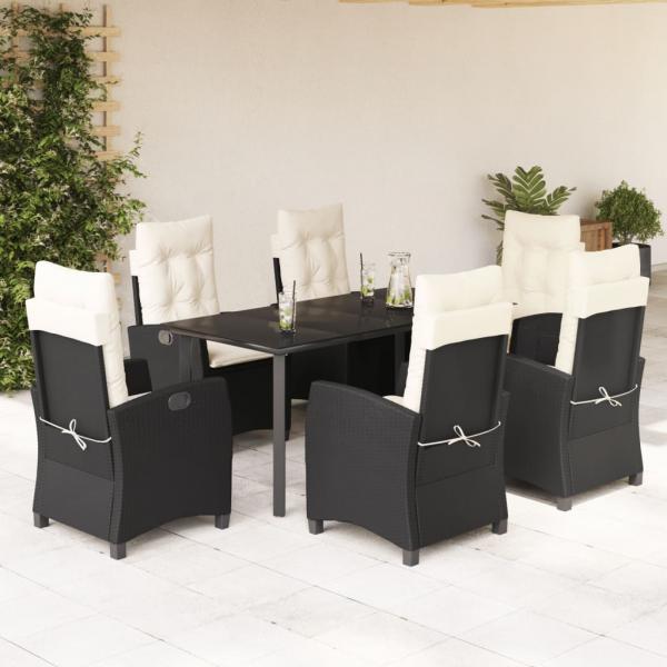 ARDEBO.de - 7-tlg. Garten-Essgruppe mit Kissen Schwarz Poly Rattan