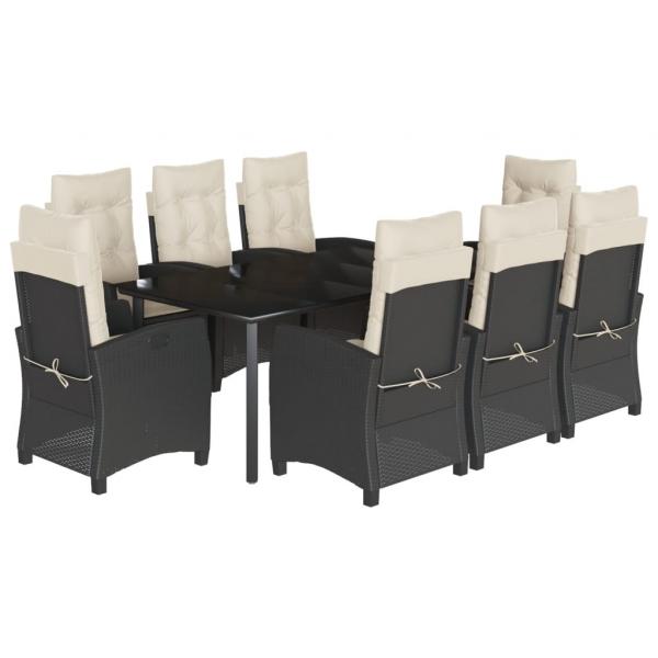 9-tlg. Garten-Essgruppe mit Kissen Schwarz Poly Rattan