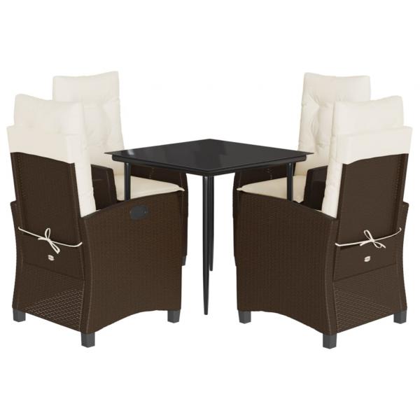 5-tlg. Garten-Essgruppe mit Kissen Braun Poly Rattan