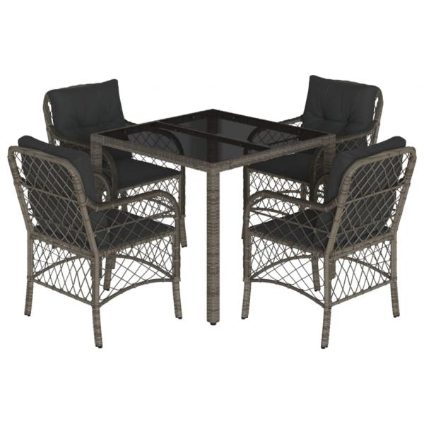 5-tlg. Garten-Essgruppe mit Kissen Grau Poly Rattan