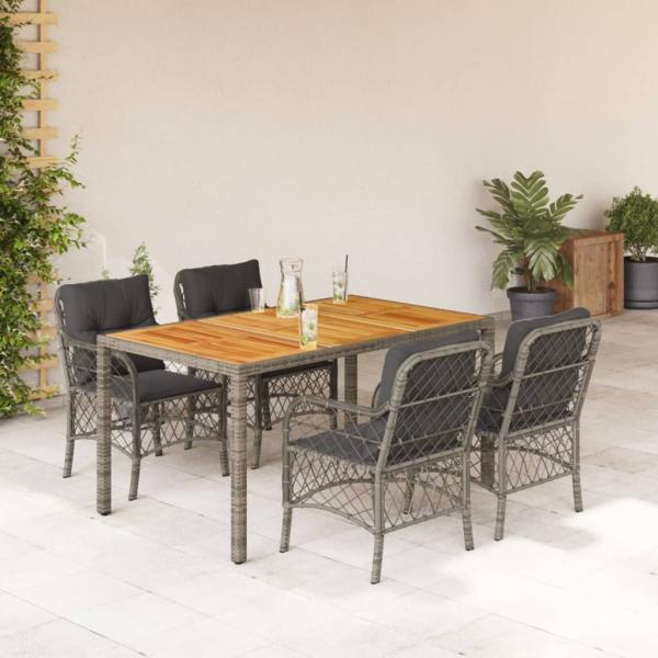 ARDEBO.de - 5-tlg. Garten-Essgruppe mit Kissen Grau Poly Rattan