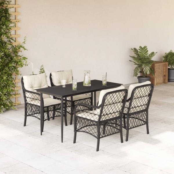 ARDEBO.de - 5-tlg. Garten-Essgruppe mit Kissen Schwarz Poly Rattan