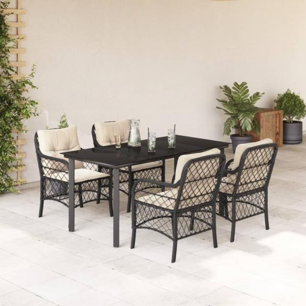 ARDEBO.de - 5-tlg. Garten-Essgruppe mit Kissen Schwarz Poly Rattan
