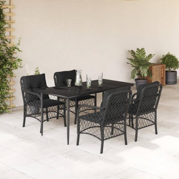 ARDEBO.de - 5-tlg. Garten-Essgruppe mit Kissen Schwarz Poly Rattan