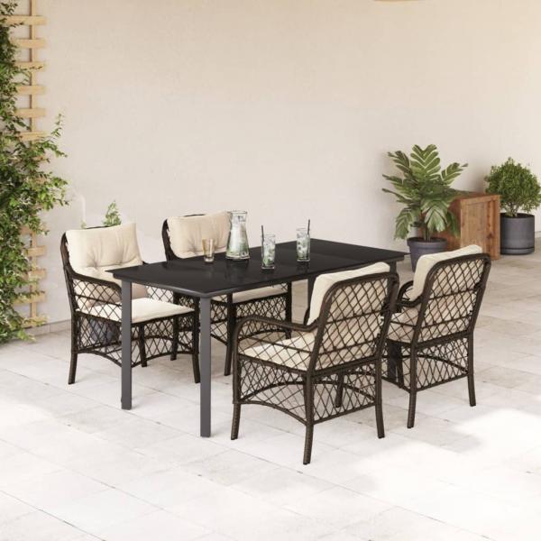 ARDEBO.de - 5-tlg. Garten-Essgruppe mit Kissen Braun Poly Rattan