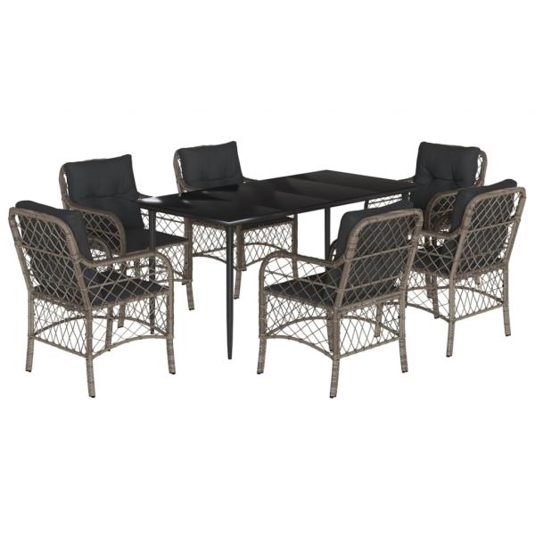 7-tlg. Garten-Essgruppe mit Kissen Grau Poly Rattan