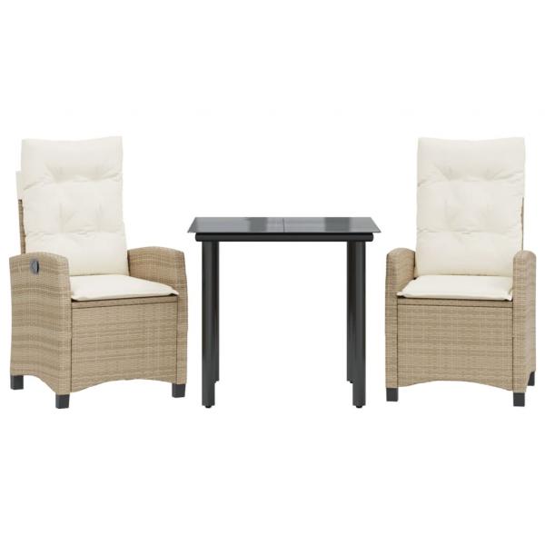 3-tlg. Garten-Essgruppe mit Kissen Beige Poly Rattan