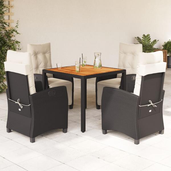 ARDEBO.de - 5-tlg. Garten-Essgruppe mit Kissen Schwarz Poly Rattan