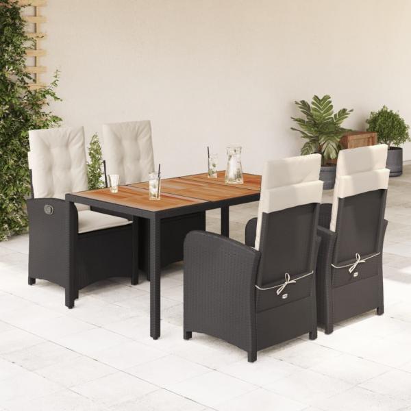 ARDEBO.de - 5-tlg. Garten-Essgruppe mit Kissen Schwarz Poly Rattan