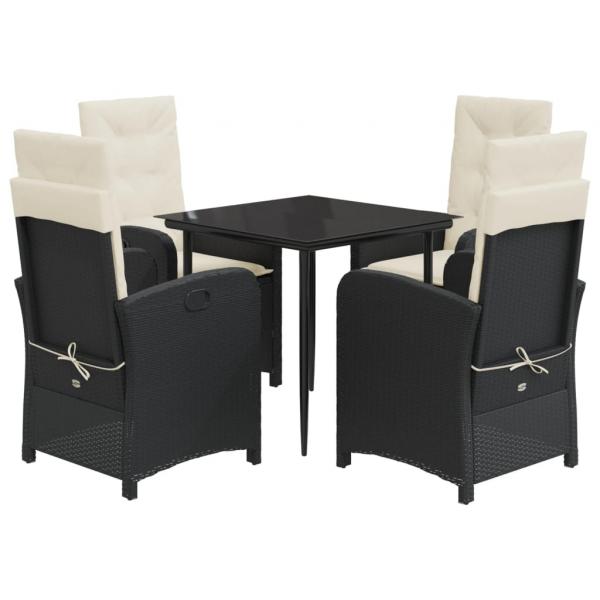 5-tlg. Garten-Essgruppe mit Kissen Schwarz Poly Rattan