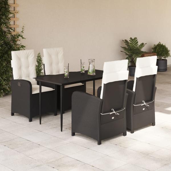ARDEBO.de - 5-tlg. Garten-Essgruppe mit Kissen Schwarz Poly Rattan