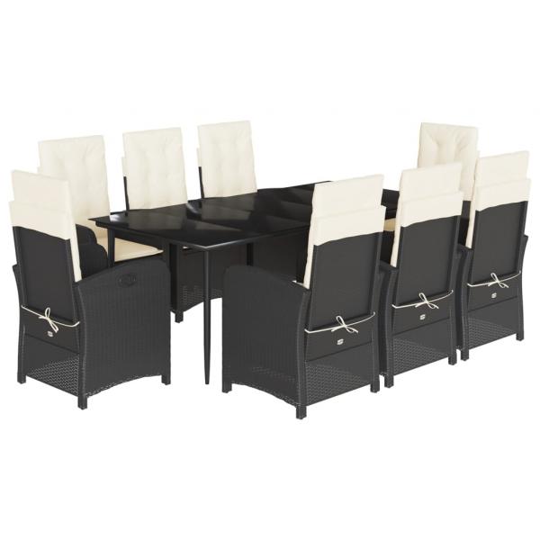9-tlg. Garten-Essgruppe mit Kissen Schwarz Poly Rattan