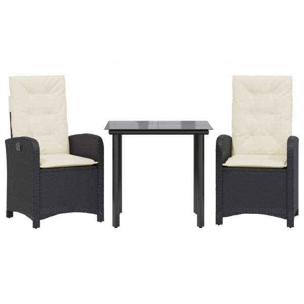 3-tlg. Garten-Essgruppe mit Kissen Schwarz Poly Rattan