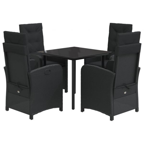 5-tlg. Garten-Essgruppe mit Kissen Schwarz Poly Rattan