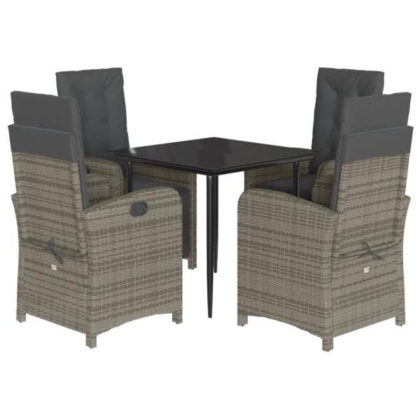 5-tlg. Garten-Essgruppe mit Kissen Grau Poly Rattan