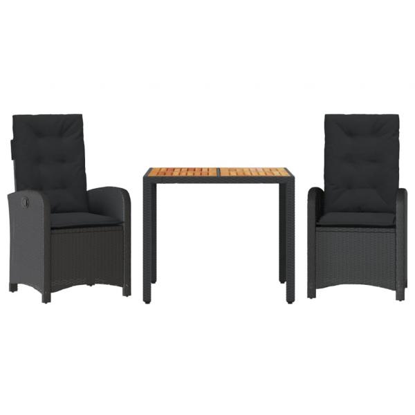 3-tlg. Garten-Essgruppe mit Kissen Schwarz Poly Rattan