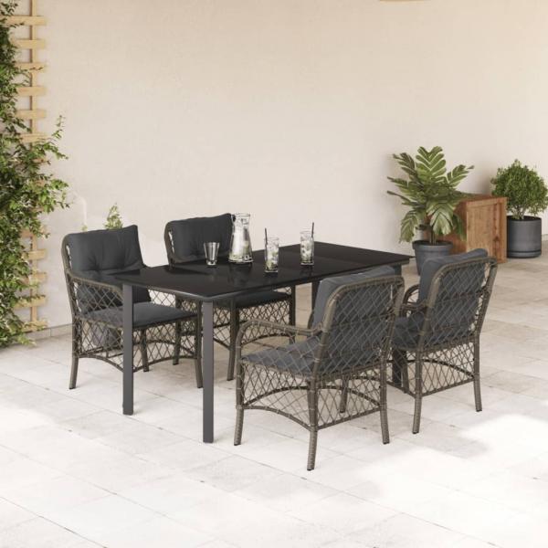 ARDEBO.de - 5-tlg. Garten-Essgruppe mit Kissen Grau Poly Rattan