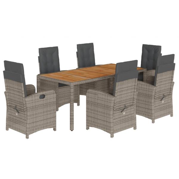7-tlg. Garten-Essgruppe mit Kissen Grau Poly Rattan