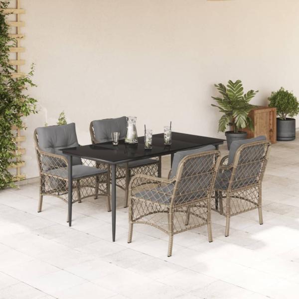 ARDEBO.de - 5-tlg. Garten-Essgruppe mit Kissen Beigemischung Poly Rattan
