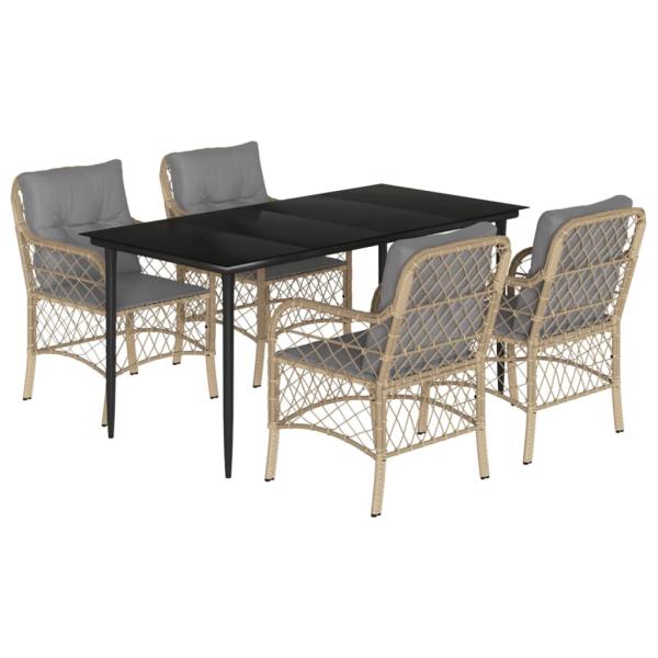 5-tlg. Garten-Essgruppe mit Kissen Beigemischung Poly Rattan