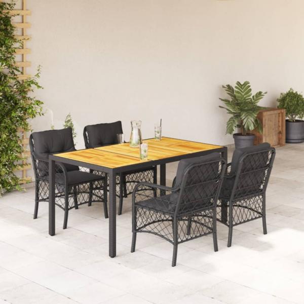 ARDEBO.de - 5-tlg. Garten-Essgruppe mit Kissen Schwarz Poly Rattan