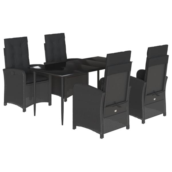 5-tlg. Garten-Essgruppe mit Kissen Schwarz Poly Rattan