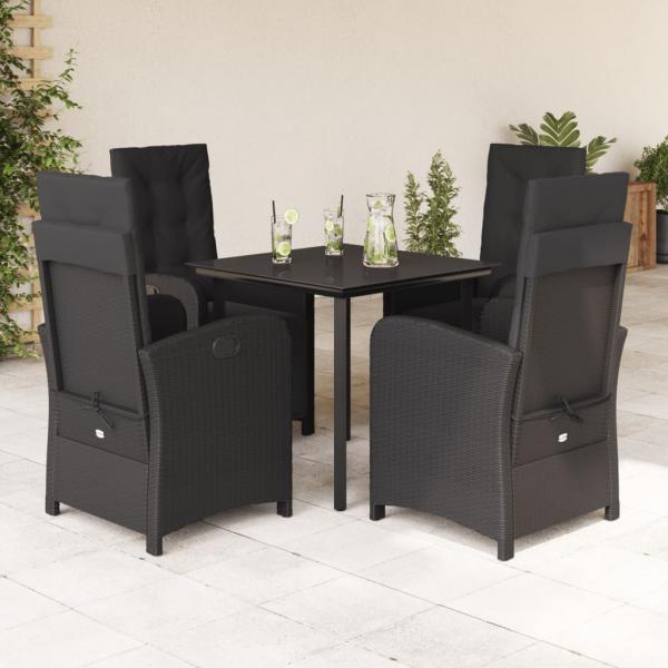 ARDEBO.de - 5-tlg. Garten-Essgruppe mit Kissen Schwarz Poly Rattan