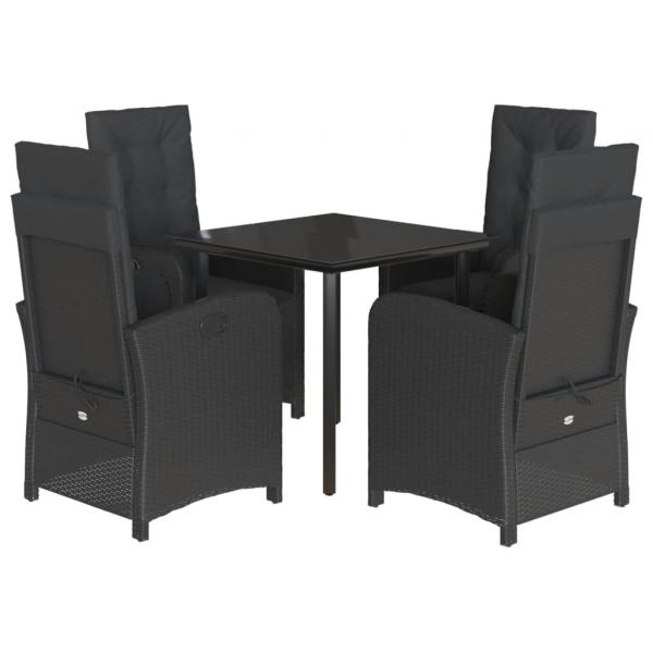 5-tlg. Garten-Essgruppe mit Kissen Schwarz Poly Rattan
