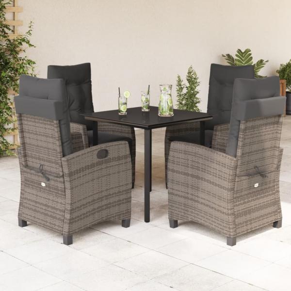 ARDEBO.de - 5-tlg. Garten-Essgruppe mit Kissen Grau Poly Rattan