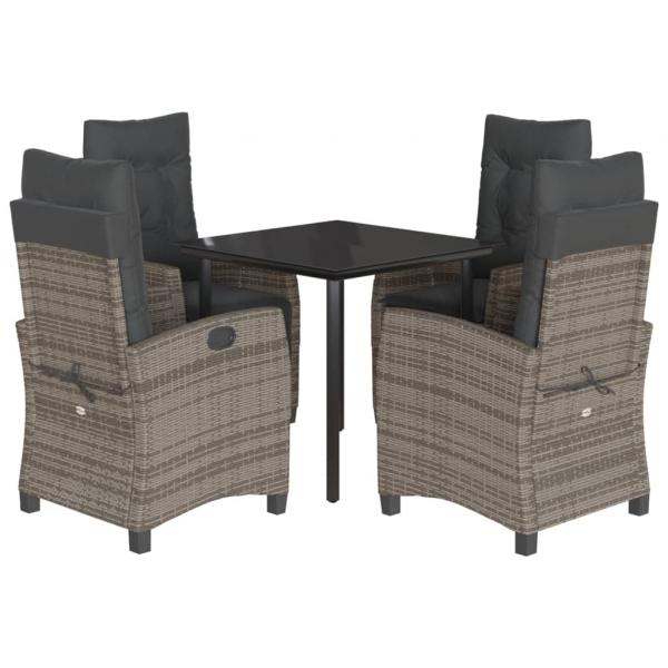 5-tlg. Garten-Essgruppe mit Kissen Grau Poly Rattan