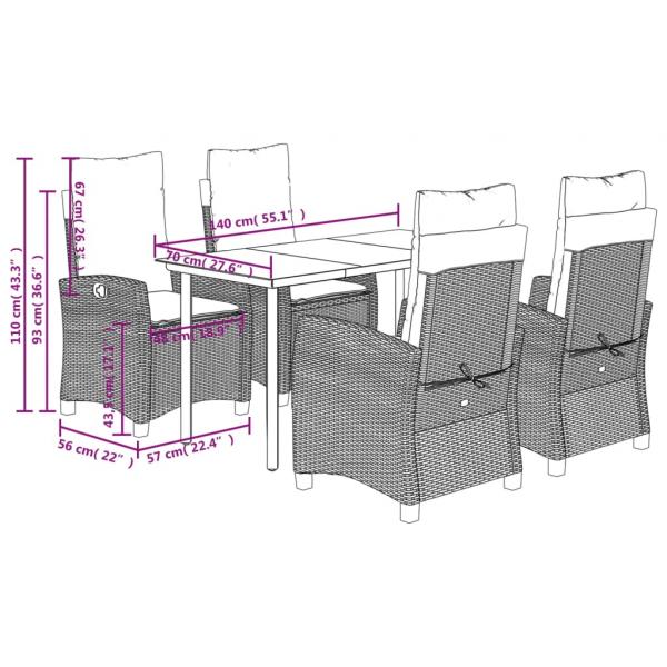 5-tlg. Garten-Essgruppe mit Kissen Schwarz Poly Rattan