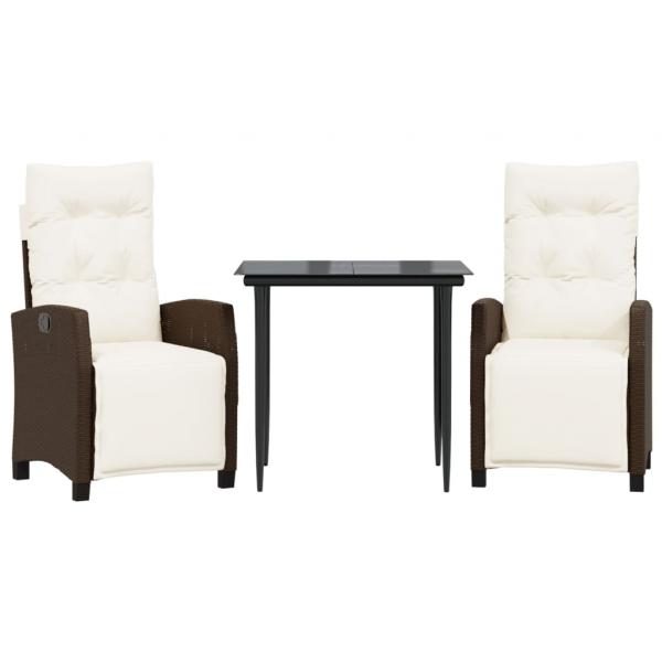 ARDEBO.de - 3-tlg. Garten-Essgruppe mit Kissen Braun Poly Rattan