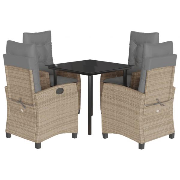 5-tlg. Garten-Essgruppe mit Kissen Beigemischung Poly Rattan