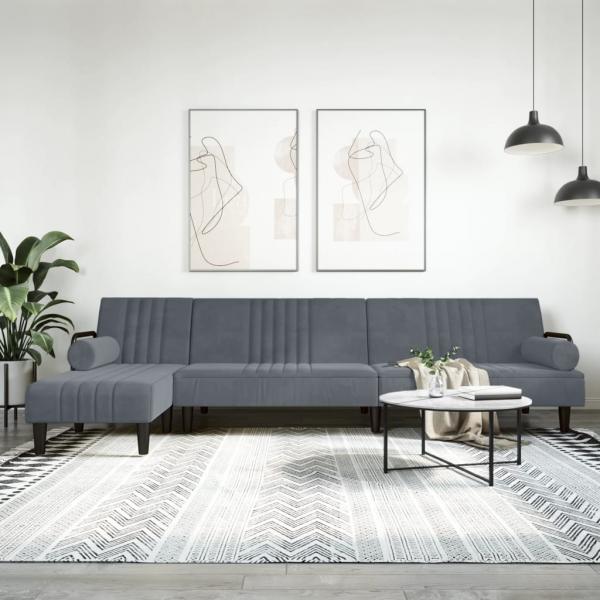 ARDEBO.de - Schlafsofa in L-Form Dunkelgrau 260x140x70 cm Samt