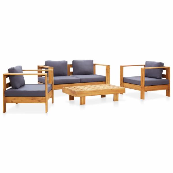 ARDEBO.de - 4-tlg. Garten-Lounge-Set mit Kissen Grau Massivholz Akazie