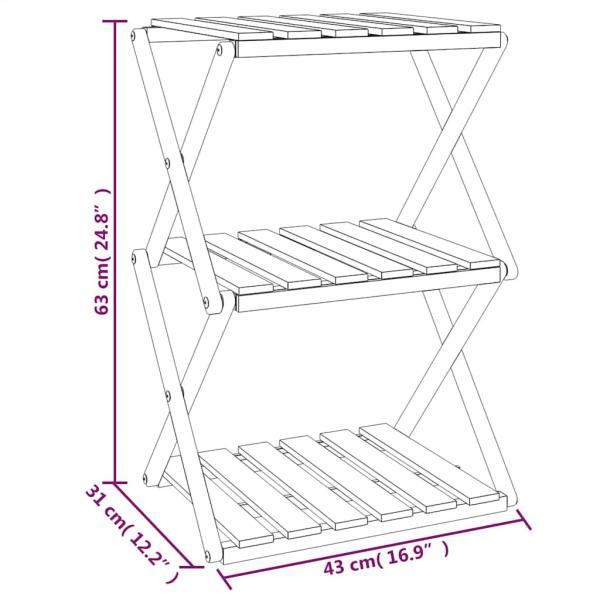 Klappregal 3 Böden Braun 43x31x63 cm Massivholz Akazie