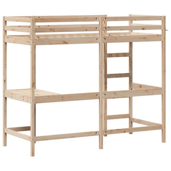 Hochbett mit Schreibtisch 75x190 cm Massivholz Kiefer