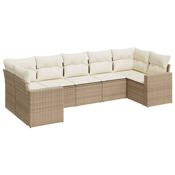 ARDEBO.de - 7-tlg. Garten-Sofagarnitur mit Kissen Beige Poly Rattan