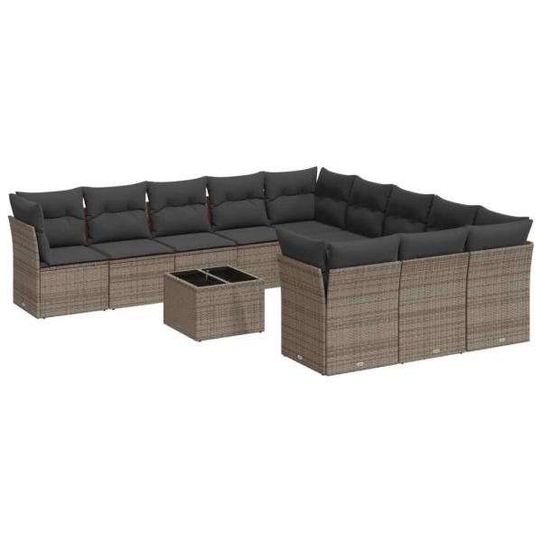 12-tlg. Garten-Sofagarnitur mit Kissen Grau Poly Rattan