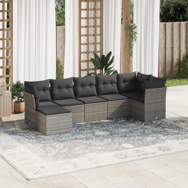 ARDEBO.de - 7-tlg. Garten-Sofagarnitur mit Kissen Grau Poly Rattan