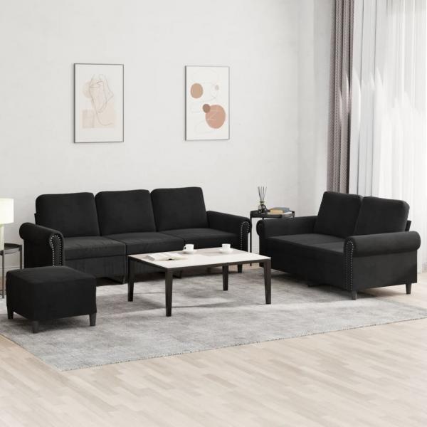ARDEBO.de - 3-tlg. Sofagarnitur mit Kissen Schwarz Samt